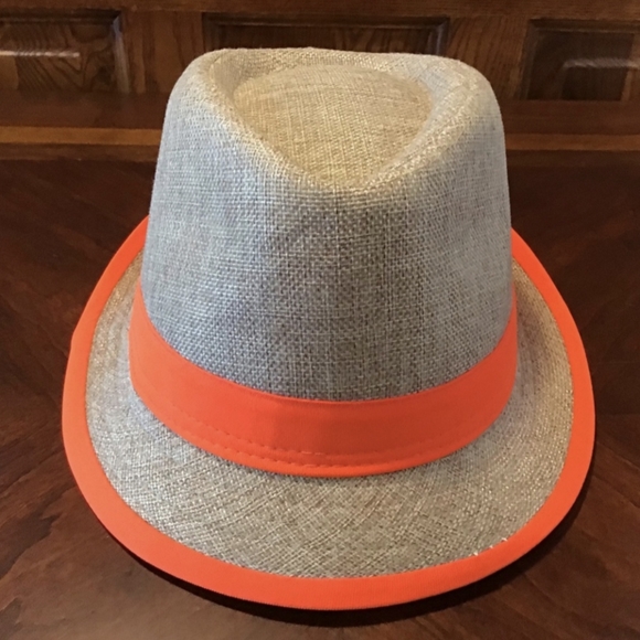 Woven Trilby/Fedora Hat With Orange Accents - Picture 3 of 8